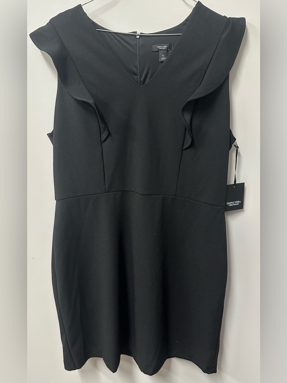 Kohl's Black Sleeveless Midi Dress with Ruffle Shoulders